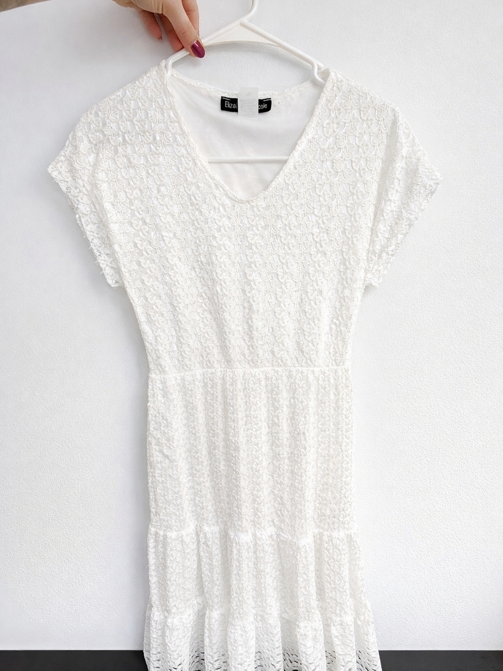 Boho Crochet V-Neck White Dress